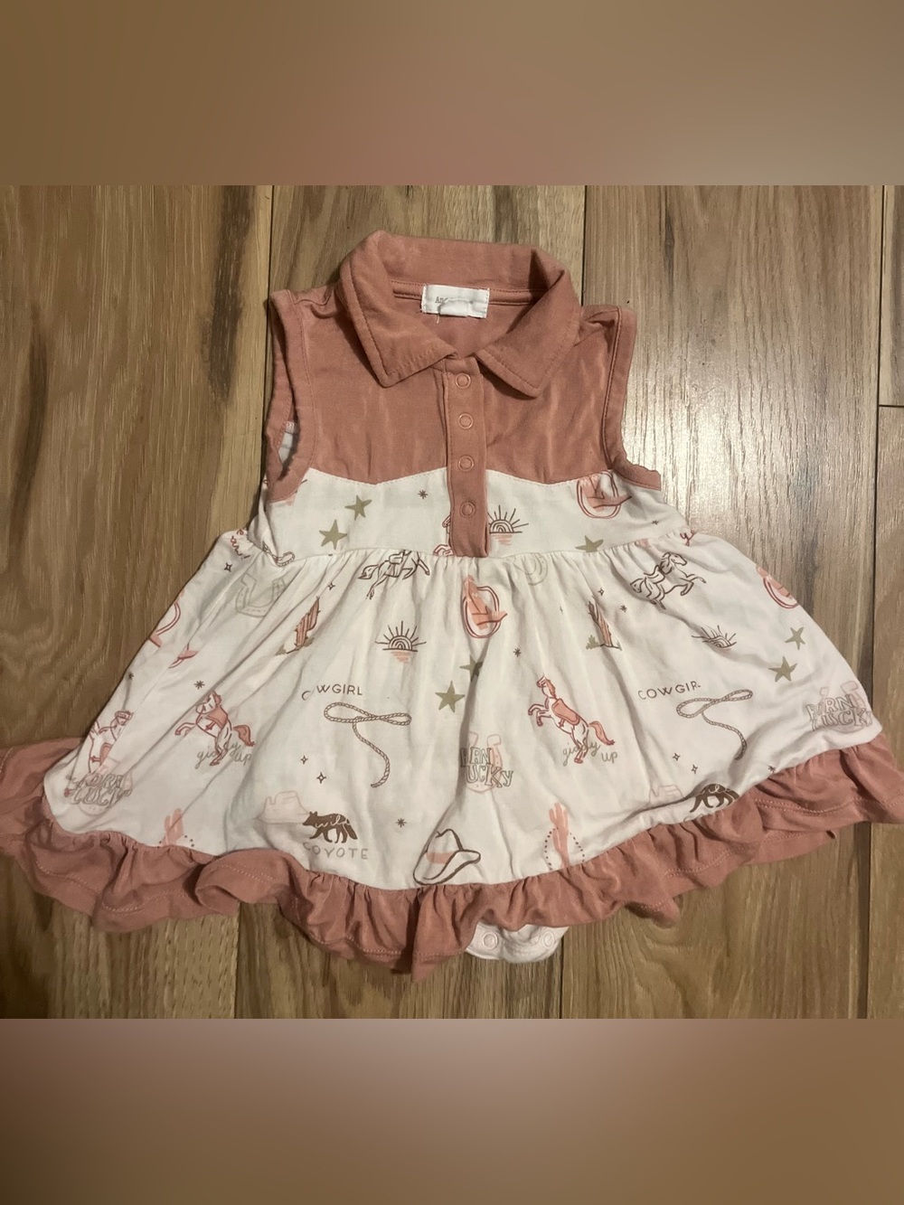 Angel Dear Dusty Pink and White Cowgirl Print Polo dress